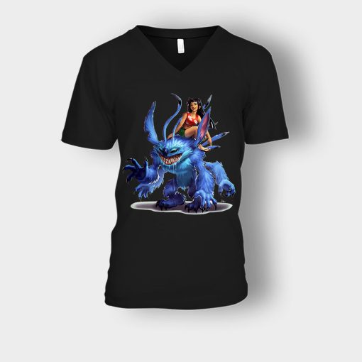 Graphic-Art-Disney-Lilo-And-Stitch-Unisex-V-Neck-T-Shirt-Black