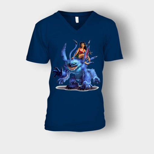 Graphic-Art-Disney-Lilo-And-Stitch-Unisex-V-Neck-T-Shirt-Navy