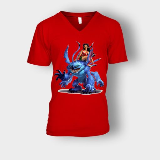 Graphic-Art-Disney-Lilo-And-Stitch-Unisex-V-Neck-T-Shirt-Red