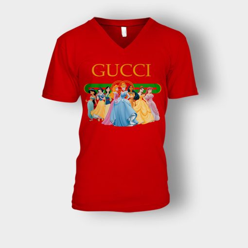 Gucci-Disney-Princess-Aurora-Jasmin-Cinderella-Belle-Snow-White-Unisex-V-Neck-T-Shirt-Red