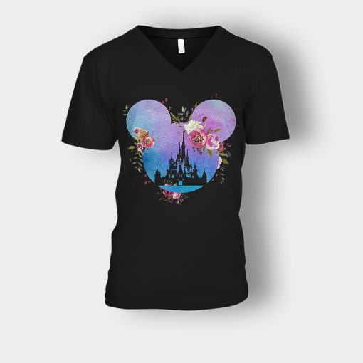Head-Floral-Disney-Mickey-Inspired-Unisex-V-Neck-T-Shirt-Black