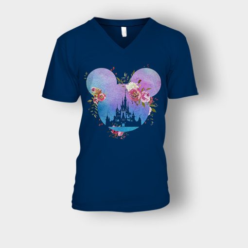 Head-Floral-Disney-Mickey-Inspired-Unisex-V-Neck-T-Shirt-Navy