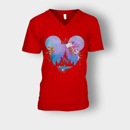 Head-Floral-Disney-Mickey-Inspired-Unisex-V-Neck-T-Shirt-Red