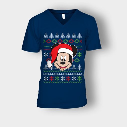 Hello-Xmas-Disney-Mickey-Inspired-Unisex-V-Neck-T-Shirt-Navy