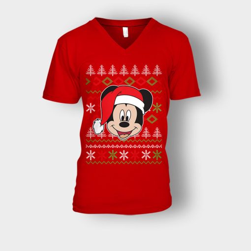 Hello-Xmas-Disney-Mickey-Inspired-Unisex-V-Neck-T-Shirt-Red