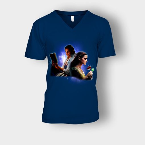 Hermione-And-Belles-Disney-Beauty-And-The-Beast-Unisex-V-Neck-T-Shirt-Navy