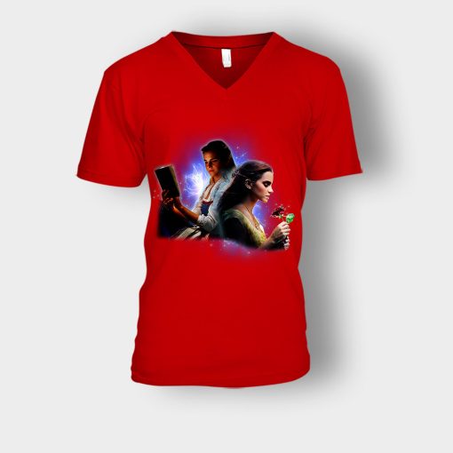 Hermione-And-Belles-Disney-Beauty-And-The-Beast-Unisex-V-Neck-T-Shirt-Red