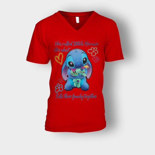 Hes-Called-Stitch-Disney-Lilo-And-Stitch-Unisex-V-Neck-T-Shirt-Red