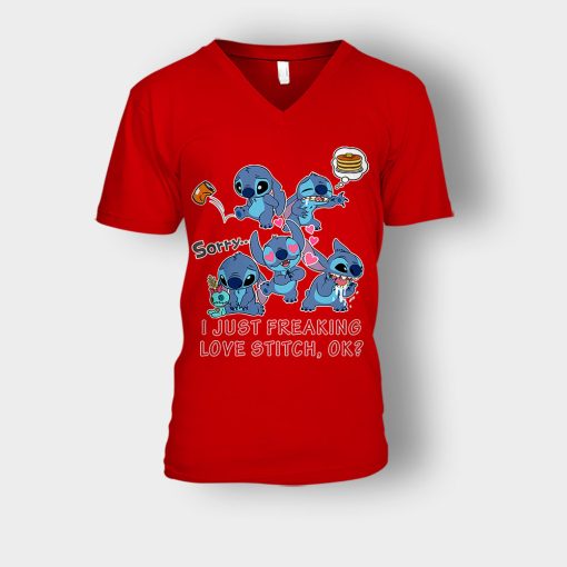 I-Freaking-Love-Disney-Lilo-And-Stitch-Unisex-V-Neck-T-Shirt-Red