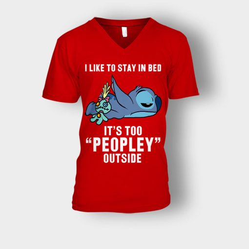 I-Like-To-Stay-In-Bed-Disney-Lilo-And-Stitch-Unisex-V-Neck-T-Shirt-Red