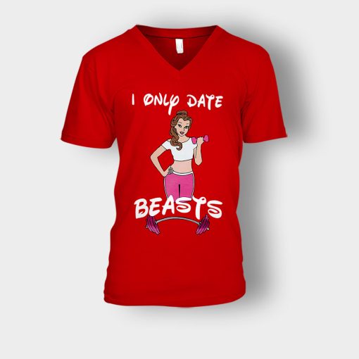 I-Only-Date-Beasts-Disney-Beauty-And-The-Beast-Unisex-V-Neck-T-Shirt-Red