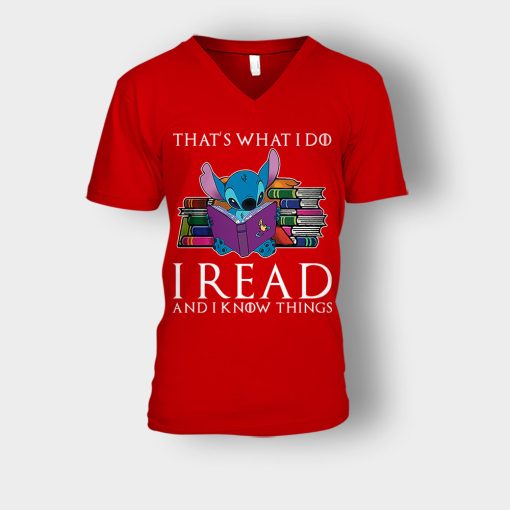 I-Read-And-I-Know-Things-Disney-Lilo-And-Stitch-Unisex-V-Neck-T-Shirt-Red