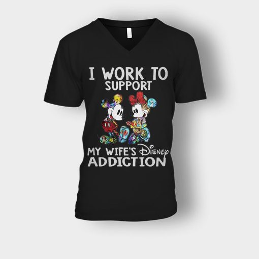 I-Work-To-Support-My-Wifes-Addiction-Disney-Mickey-Inspired-Unisex-V-Neck-T-Shirt-Black