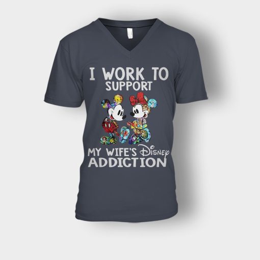 I-Work-To-Support-My-Wifes-Addiction-Disney-Mickey-Inspired-Unisex-V-Neck-T-Shirt-Dark-Heather