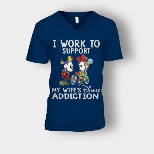 I-Work-To-Support-My-Wifes-Addiction-Disney-Mickey-Inspired-Unisex-V-Neck-T-Shirt-Navy