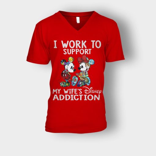 I-Work-To-Support-My-Wifes-Addiction-Disney-Mickey-Inspired-Unisex-V-Neck-T-Shirt-Red