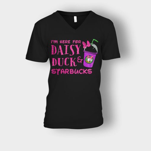Im-Here-For-Daisy-Duck-And-Starbucks-Disney-Inspired-Unisex-V-Neck-T-Shirt-Black
