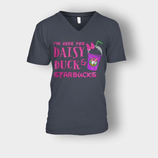 Im-Here-For-Daisy-Duck-And-Starbucks-Disney-Inspired-Unisex-V-Neck-T-Shirt-Dark-Heather