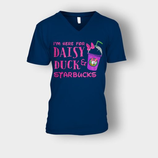 Im-Here-For-Daisy-Duck-And-Starbucks-Disney-Inspired-Unisex-V-Neck-T-Shirt-Navy