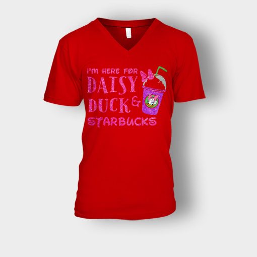Im-Here-For-Daisy-Duck-And-Starbucks-Disney-Inspired-Unisex-V-Neck-T-Shirt-Red