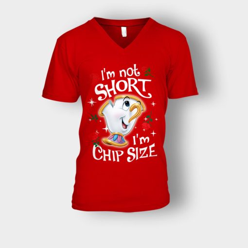 Im-Not-Short-Im-Chip-Size-Disney-Beauty-And-The-Beast-Unisex-V-Neck-T-Shirt-Red