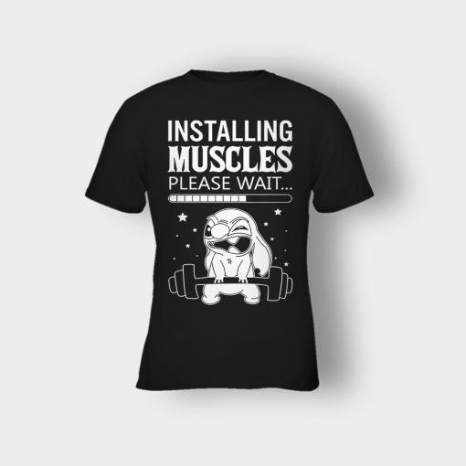 Installing-Muscles-Please-Wait-Disney-Lilo-And-Stitch-Kids-T-Shirt-Black