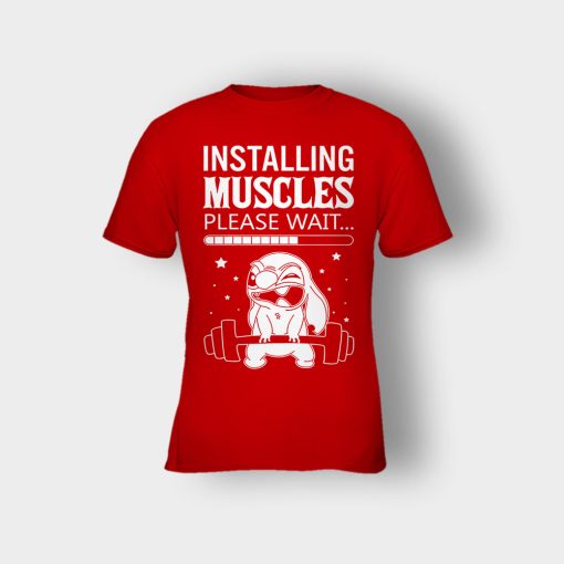 Installing-Muscles-Please-Wait-Disney-Lilo-And-Stitch-Kids-T-Shirt-Red