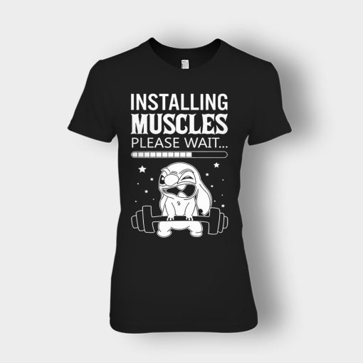 Installing-Muscles-Please-Wait-Disney-Lilo-And-Stitch-Ladies-T-Shirt-Black