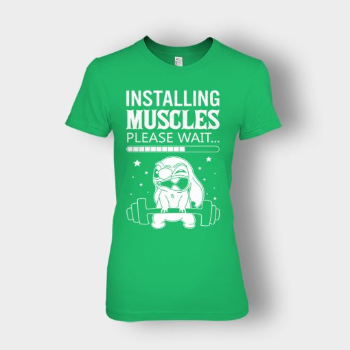 Installing-Muscles-Please-Wait-Disney-Lilo-And-Stitch-Ladies-T-Shirt-Irish-Green