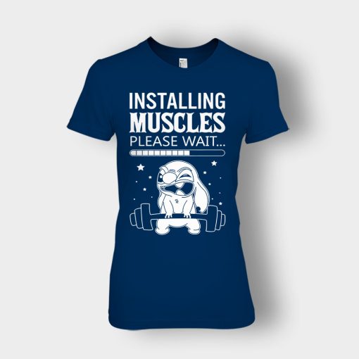 Installing-Muscles-Please-Wait-Disney-Lilo-And-Stitch-Ladies-T-Shirt-Navy