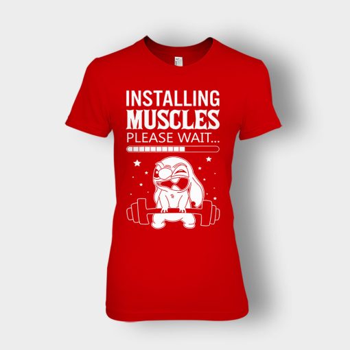 Installing-Muscles-Please-Wait-Disney-Lilo-And-Stitch-Ladies-T-Shirt-Red
