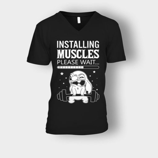 Installing-Muscles-Please-Wait-Disney-Lilo-And-Stitch-Unisex-V-Neck-T-Shirt-Black