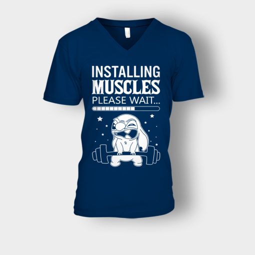 Installing-Muscles-Please-Wait-Disney-Lilo-And-Stitch-Unisex-V-Neck-T-Shirt-Navy