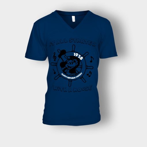 It-All-Started-With-A-Mouse-Steamboat-Willie-Disney-Mickey-Inspired-Unisex-V-Neck-T-Shirt-Navy
