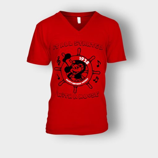 It-All-Started-With-A-Mouse-Steamboat-Willie-Disney-Mickey-Inspired-Unisex-V-Neck-T-Shirt-Red