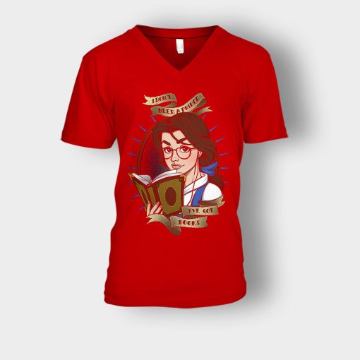 Ive-Got-Books-Disney-Beauty-And-The-Beast-Unisex-V-Neck-T-Shirt-Red