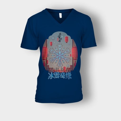 Japanese-Style-Disney-Frozen-Inspired-Unisex-V-Neck-T-Shirt-Navy