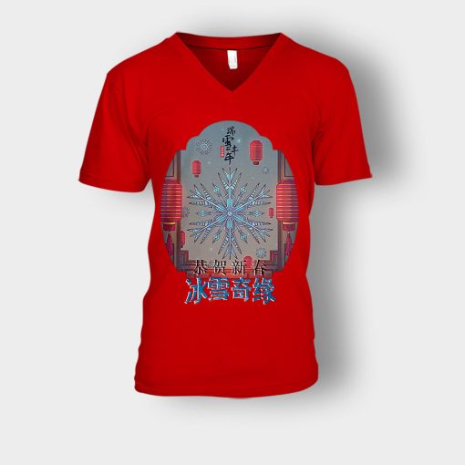 Japanese-Style-Disney-Frozen-Inspired-Unisex-V-Neck-T-Shirt-Red