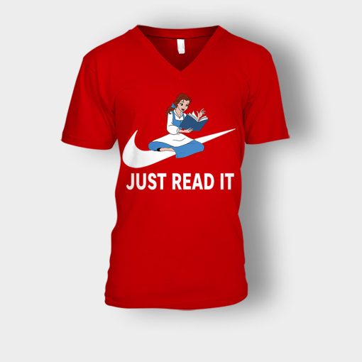 Just-Read-It-Disney-Beauty-And-The-Beast-Unisex-V-Neck-T-Shirt-Red