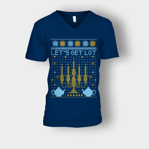 Lets-Get-Lot-Xmas-Disney-Beauty-And-The-Beast-Unisex-V-Neck-T-Shirt-Navy