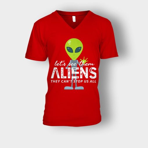 Lets-See-Them-Aliens-Storm-Area-51-Event-Quote-Unisex-V-Neck-T-Shirt-Red