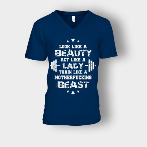 Look-Like-A-Beauty-Train-Like-A-Beast-Disney-Beauty-And-The-Beast-Unisex-V-Neck-T-Shirt-Navy