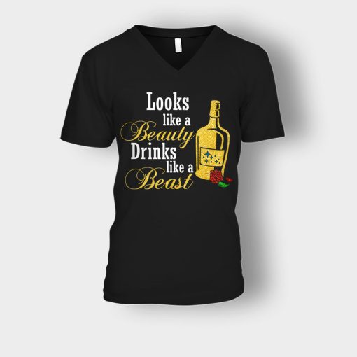 Look-Like-The-Beauty-Drinks-Like-A-Beast-Disney-Beauty-And-The-Beast-Unisex-V-Neck-T-Shirt-Black