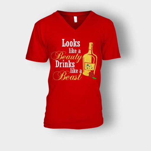 Look-Like-The-Beauty-Drinks-Like-A-Beast-Disney-Beauty-And-The-Beast-Unisex-V-Neck-T-Shirt-Red