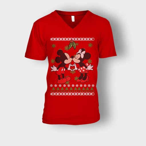 Love-Line-Christmas-Disney-Mickey-Inspired-Unisex-V-Neck-T-Shirt-Red