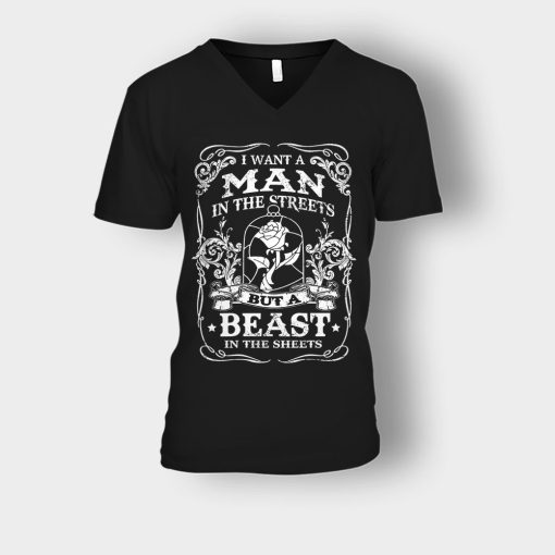 Man-Is-The-Street-Beauty-In-The-Sheet-Disney-Beauty-And-The-Beast-Unisex-V-Neck-T-Shirt-Black