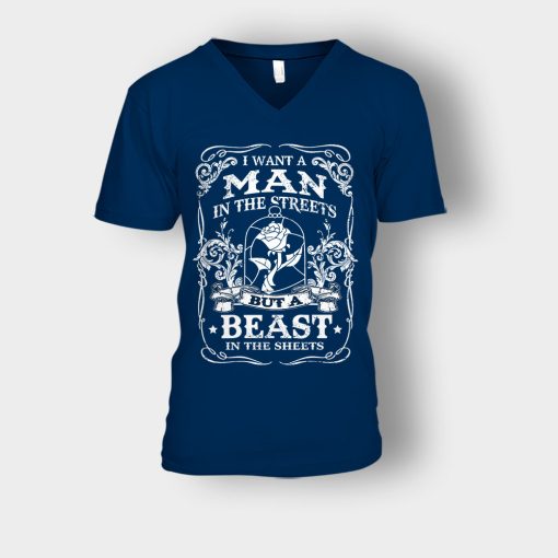 Man-Is-The-Street-Beauty-In-The-Sheet-Disney-Beauty-And-The-Beast-Unisex-V-Neck-T-Shirt-Navy