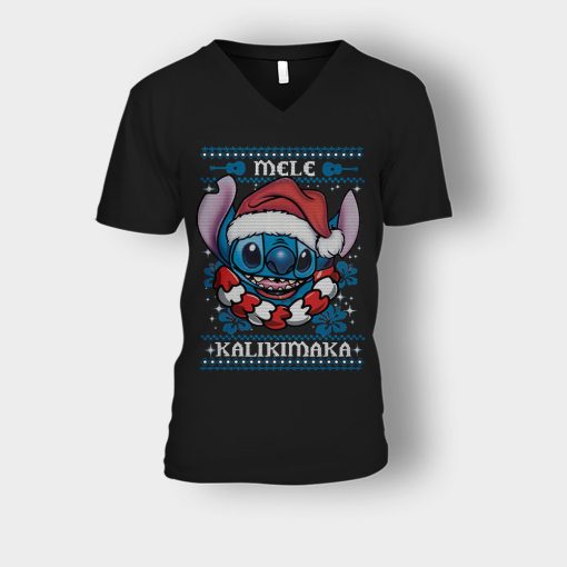 Mele-Kalimilaka-Disney-Lilo-And-Stitch-Unisex-V-Neck-T-Shirt-Black