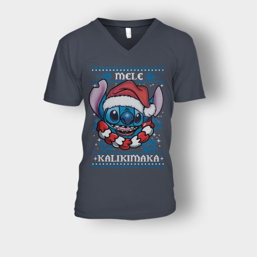 Mele-Kalimilaka-Disney-Lilo-And-Stitch-Unisex-V-Neck-T-Shirt-Dark-Heather