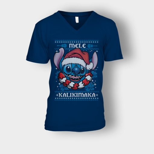 Mele-Kalimilaka-Disney-Lilo-And-Stitch-Unisex-V-Neck-T-Shirt-Navy